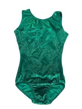 DESTIRA Green Sparkle Swirl Velvet Leotard in Kelly Green Size JR (Child XL)